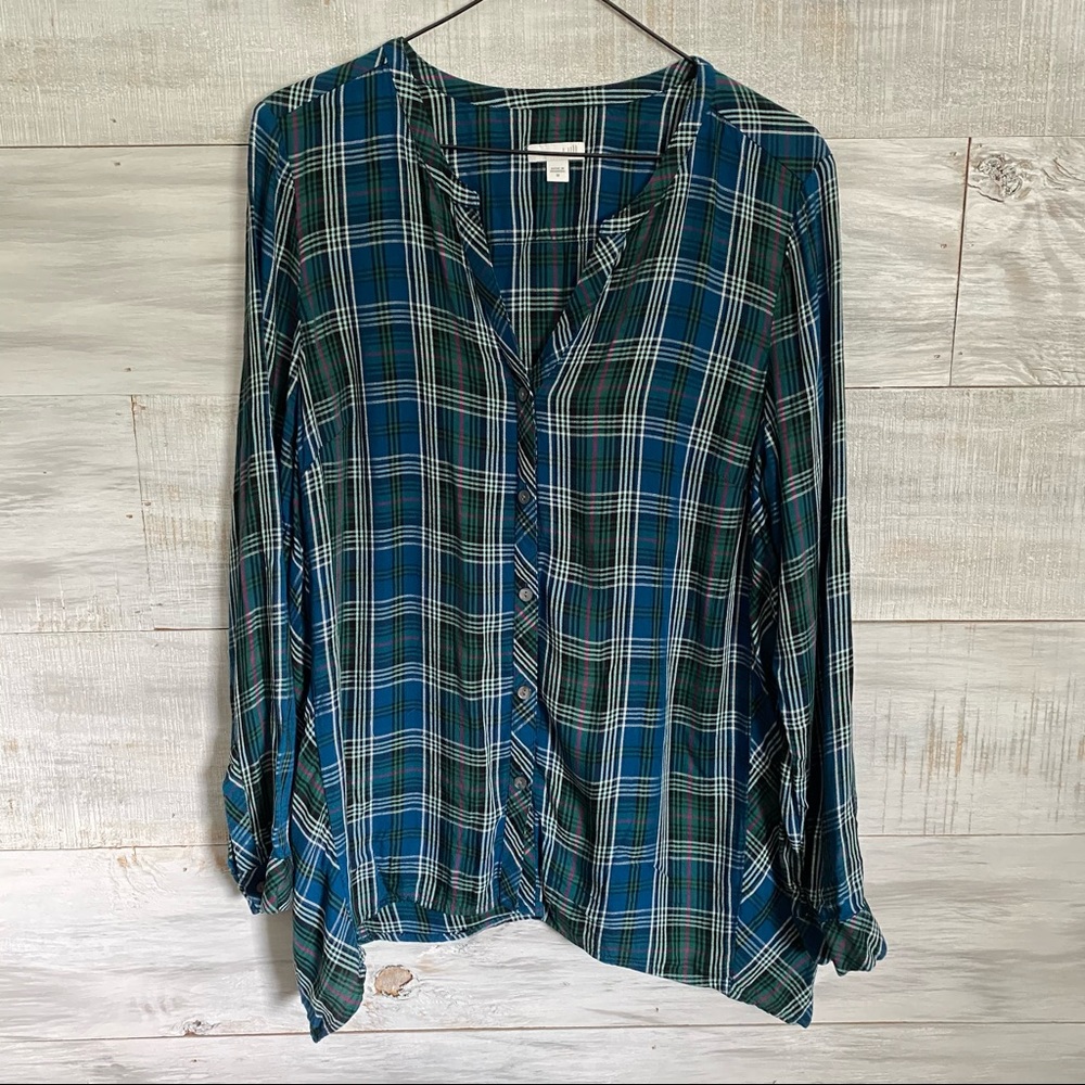 J. Jill Green Plaid Button Front Shirt